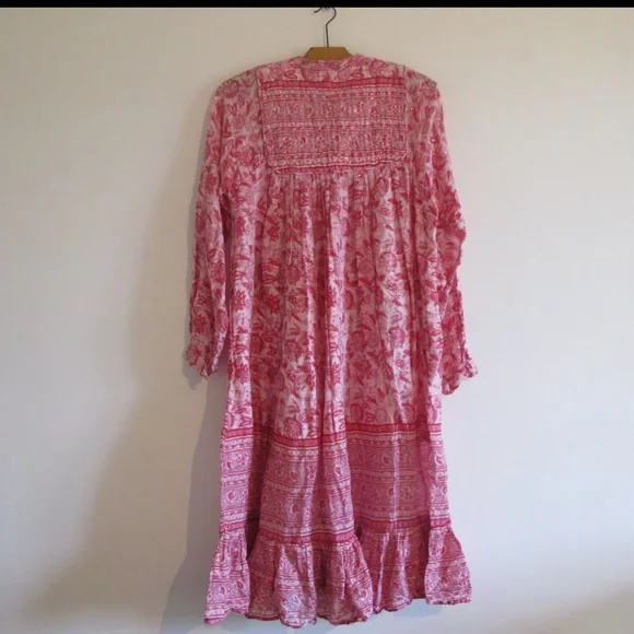 70s Vintage Indian Gauze Pink and Lavender and Gold Lurex Dress - Picture 4 of 5